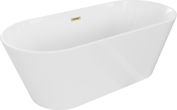 MEXEN/S - Flavia volně stojící vana 150 x 75, bílá, sifon a přepad kartáčované zlato 54031507500-55