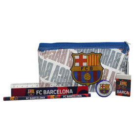 FC Barcelona - školní set s průhledným penálem (tužka, pravítko, guma + ořezávátko)