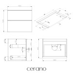 CERANO - Koupelnová skříňka Velora - černá matná, úchytka chromová + deska pod umyvadlo Navira Pro - 36 mm - 60x56,6x46,5 CER-668639