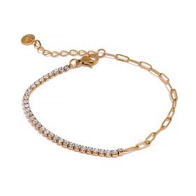 Elegantní náramek se zirkony, chirurgická ocel, Bílá/čirá 17 cm + 3 cm (prodloužení)