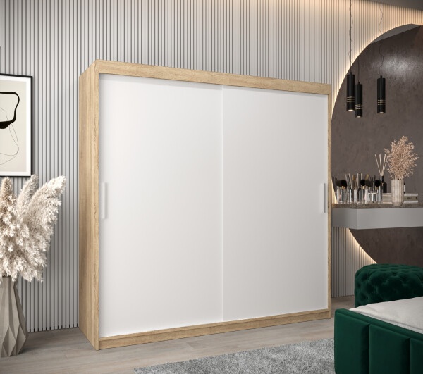Šatní skříň Abi T0 s posuvnými dveřmi Barva korpusu: Dub Sonoma, Rozměry: 200 cm, Dveře: Bílá
