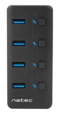 Natec Mantis 2 černá / USB rozbočovač / 4x USB 3.0 / aktivní / vypínače portů / napájecí adaptér (NHU-1557)