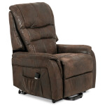 TV křeslo + eletrické polohování, hnědá látka, kov černá