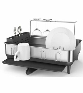 Simplehuman Odkapávač na nádobí s držákem na skleničky / rám z nerez oceli/ šedý plast/ FPP (KT1181)
