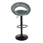 Židle barová, modrá sametová látka, černá podnož