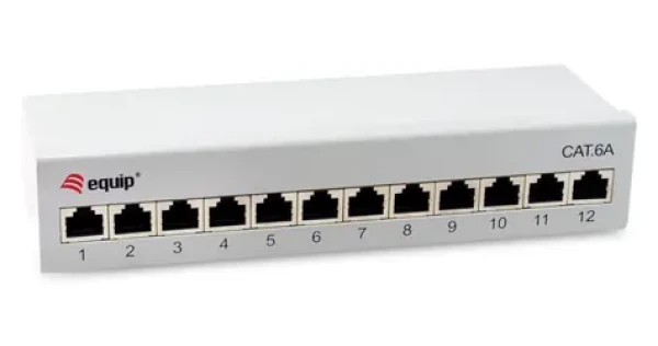 Equip šedá / Patch panel / 12x RJ45 / Cat6a / Stíněný / 500 MHz / Desktop (326522)