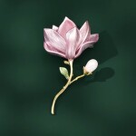 Brož ve tvaru magnólie se sladkovodní perlou Louise, Zlatá