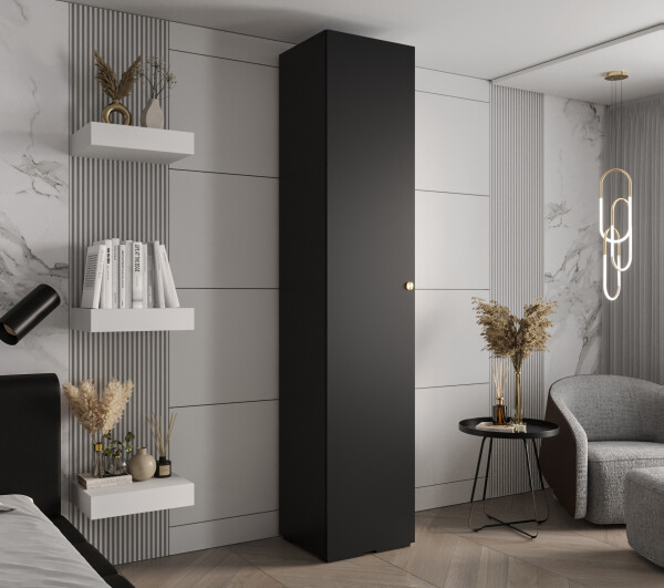 Šatní skříň Abi Inova 2 Rozměry: 50 cm, Pásky / úchyty: Zlatý, Barva korpusu + barva dveří: Černá