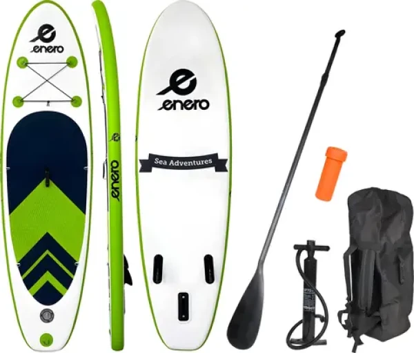 ENERO Paddleboard 275x76x10 cm zeleno-černo-bílá / Nafukovací / Nosnost 85 kg / Sada s pádlem (1019956)