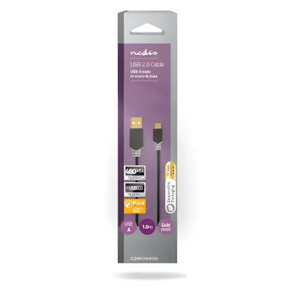 Nedis USB 2.0 kabel antracit / Kabel USB / USB-A - Micro-B / 480 Mbps / 1 m / pozlacené konektory (CCBW60500AT10)