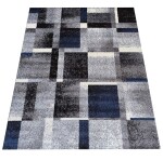 DumDekorace Koberec s geometrickými vzory v modro-šedé barevné kombinaci Šířka: 80 cm | Délka: 150 cm