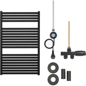 CERANO Koupelnový radiátorový set Vincenzo - kombinované vytápění, wifi tyč - boční jednobodové připojení - 300W - černá matná - 970x600 mm