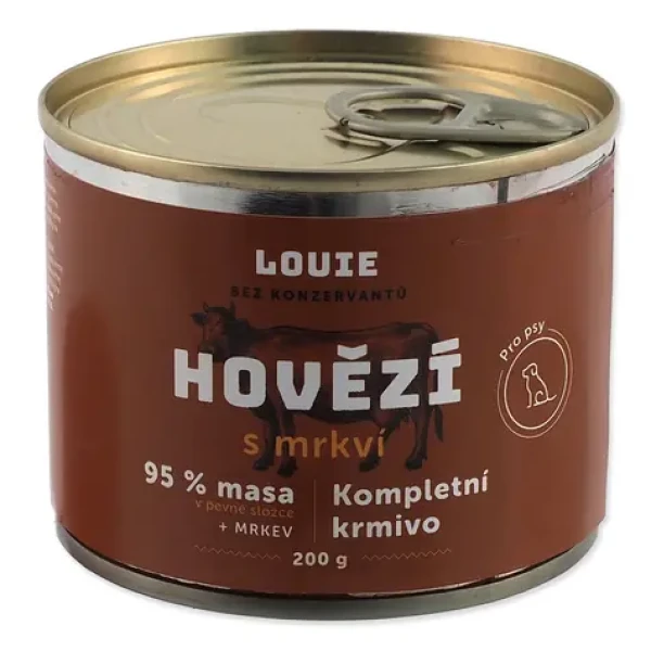 LOUIE Konzerva hovězí s mrkví 200g / Konzerva pro psy / superprémiová kvalita / 95 % hovězího masa (6824-14019)