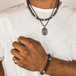 Luxusní pánský korálkový náhrdelník Franc - 8 mm lávový kámen, Černá 60 cm