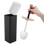 Erga Amba, hranatý toaletní WC kartáč na postavení, černá matná-přírodní hnědá, ERG-YKA-PD.AMBA-BLK