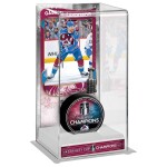 Fanatics Vitrína na puk Colorado Avalanche NHL 2022 Stanley Cup Champions Gabriel Landeskog Logo Deluxe Tall Hockey Puck Case
