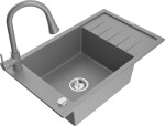 MEXEN/S - Elias granitový dřez 1 s odkapávačem včetně baterie Elia, šedá 6511-71-670101-71