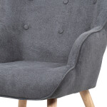 Křeslo "ušák" s podnožkou, potah šedá látka, dřevěné nohy, masiv kaučukovník