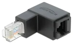 DeLock adaptér RJ45 (M) pravoúhlý dolů - RJ45 (F) Cat.6 UTP černá / Adaptér / Cat6 UTP / pozlacené kontakty (86423)