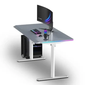 ULTRADESK Quest bílá šedá / Herní stůl / 140 x 70 cm / 72-120 cm / elektrická nastavitelná výška / LED RGB osvětlení (UD-QST-FRWT/DTGY)