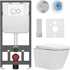 CERANO Závěsné WC s bidetem Basic/Cronus Premium - bílá lesklá - WC tlačítko Dualo/Bílá - závěsné - předstěnová instalace - 59,3x38,4 cm