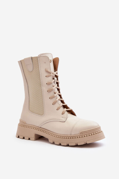 Kožené Dámské Botky Workery Šněrovací Světle Béžové Nicole 2836 40