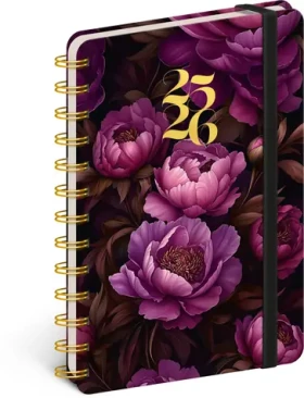 NOTIQUE Spirálový 18měsíční diář Petito – Fialové květy 2025/2026, 13 x 18 cm (PGD-35530-V)