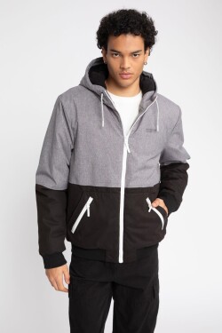 DEFACTO Water Repellent Slim Fit Slim Cut Hooded Color Block Zippered Cell Fleece Lined Coat