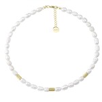 Perlový náhrdelník Lucia - chirurgická ocel, Zlatá 38 cm + 5 cm (prodloužení) Bílá