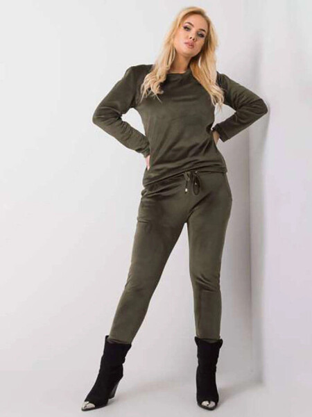 Dámská velurová plus size souprava khaki barvě (6085) odstíny zelené