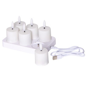 STAR TRADING LED svíčky s nabíječkou – set 6 ks, bílá barva, plast