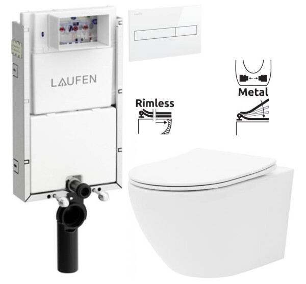 LAUFEN Podomít. systém LIS TW1 SET s bílým tlačítkem + WC REA Carlo Flat Mini Rimless + SEDÁTKO H8946630000001BI CF1