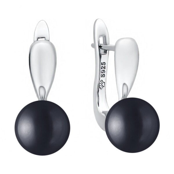 Stříbrné náušnice s černou 8.5-9 mm perlou Bianca, stříbro 925/1000, Černá