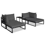 Zahradní set 2+1, stolek 75x30, multifunkční pohovka, kov antracit, tmavě šedá látka