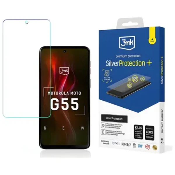 3mk SilverProtection+ pro Motorola Moto G55 5G / Ochranná fólie / Antimikrobiální / Mokrá instalace