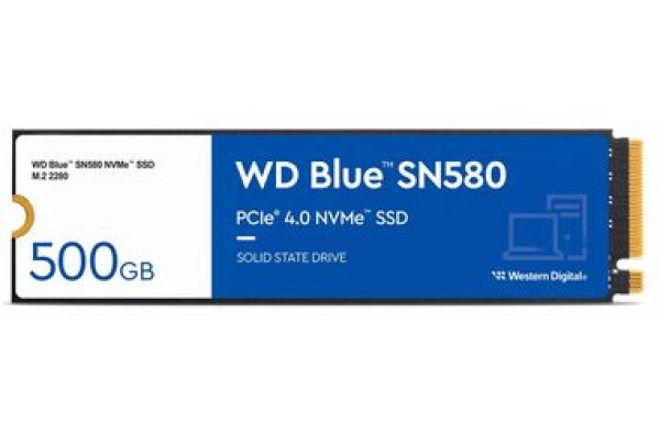 WD Blue SN580 500GB / M.2 SSD 2280 / PCIe Gen4 x4 / TLC / R: 4000 MBps / W: 3600 MBps / 5y (WDS500G3B0E)