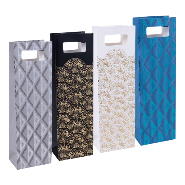 DONAU HOME dárková taška - Elegant II, s výsekem, na 1 láhev, mix motivů - 12ks