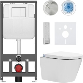 CERANO Závěsné WC s bidetem Basic/Cronus Premium - bílá lesklá - WC tlačítko Maxio/Bílá - závěsné - předstěnová instalace - 59,3x38,4 cm