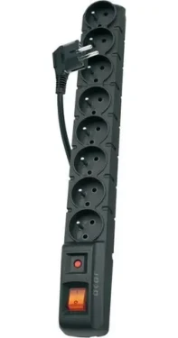 Acar S8 Dual černá / Prodlužovací kabel / 8 zásuvek / 5 m / přepěťová ochrana (W1751)