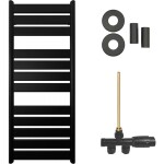 CERANO Koupelnový radiátorový set Arturo - ústřední výtápění - boční jednobodové připojení - 644W - černá matná - 1200x500 mm