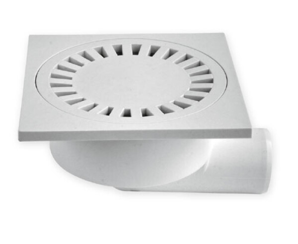 MIDAS Podlahová vpusť - boční D50/95 bílá, plastová mřížka 150x150 mm, zatížení K3-300kg p540