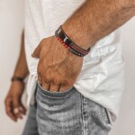 Korálkový náramek Efrain - 6 mm přírodní onyx a korál, Červená 21 cm