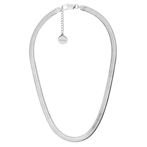Ocelový náhrdelník Monica 6.5 mm plochý had, chirurgická ocel, Stříbrná 43 cm + 5 cm (prodloužení)