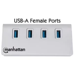 Manhattan bílá / USB hub / 4 porty / USB 3.0 5 Gbps / hliníkové tělo / Bus Power (163767)