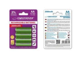 Esperanza Nabíjecí baterie AA zelená / 1.2V / 2000mAh / Ni-MH / 4 ks / v blisteru (EZA104G - 5901299923351)