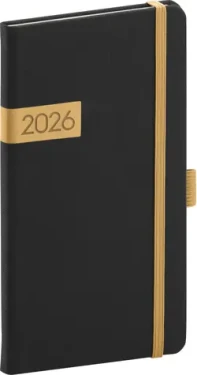 NOTIQUE Kapesní diář Twill 2026 černo-zlatý / 9 x 15.5 cm (PGD-KAPTW-6001)
