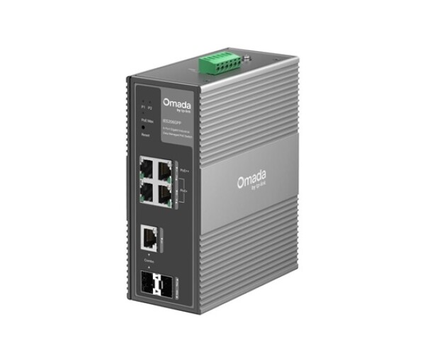TP-Link OMADA průmyslový switch IES206GPP (4xGbE,1xGbE/SFPcombo,1xSFP,3xPoE+,1xPoE++,120W,DIN,IP40,fanless) EDF_324480