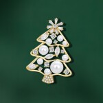 Vánoční perlová brož se zirkony Christmas Tree 11 - vánoční stromeček, Zlatá