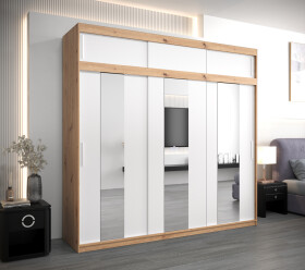 Šatní skříň Abi Po s nástavcem Barva korpusu: Dub artisan, Rozměry: 250 cm, Dveře: Bílá