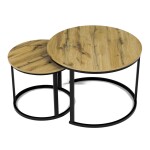 Stůl konferenční, set 2 ks, MDF deska, dekor divoký dub, kovová podnož, černý lak